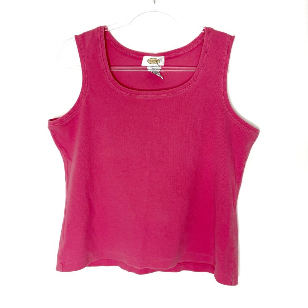 Talbots Vintage Coral Pink Ribbed Knit Tank Top 95% Cotton Womens Large **